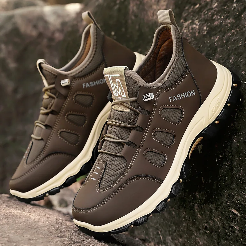 Mens Fashion Trainers - รองเท้าเดินป่าผู้ชายแฟชั่นคุณภาพสูงรองเท้าผ้าใบผู้ชายกลางแจ้งเดินป่าปีนเขากีฬารองเท้าระบายอากาศได้ดีแบบผูกเชือกรองเท้าเดินผู้ชาย
