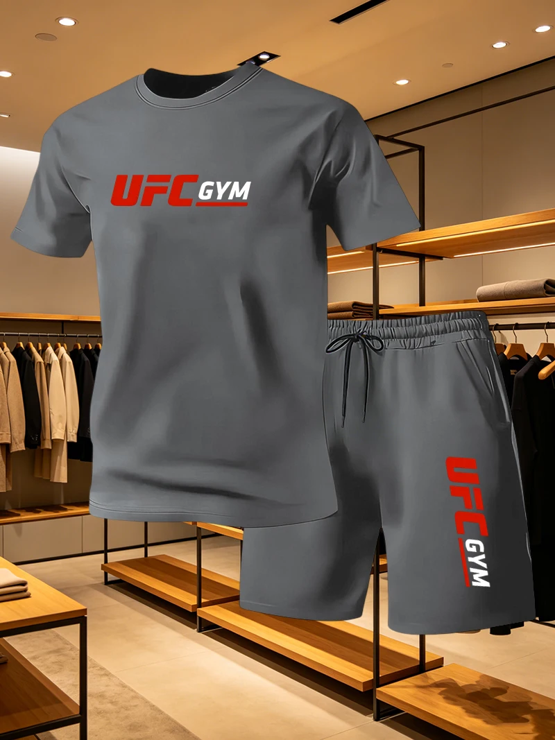 Men'S Fashion Videos - ชุดเสื้อยืดและกางเกงขาสั้นแฟชั่นผู้ชาย UFC ชุดลำลองสำหรับฤดูร้อน ชุดกีฬาแห้งเร็ว ฟิตเนส วิ่ง