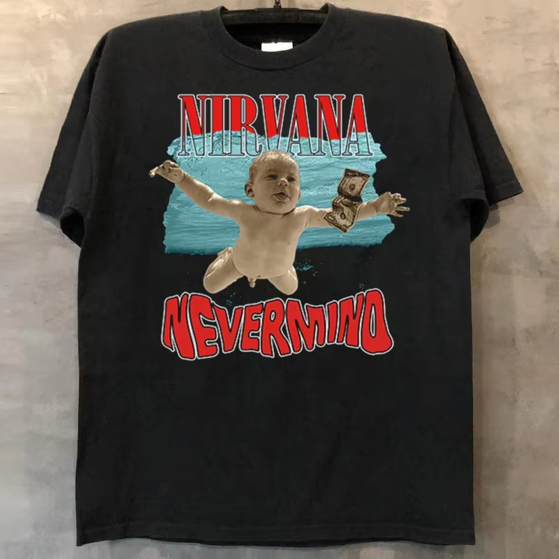 Poster Men Fashion - เสื้อยืดแฟชั่นสตรีทแวร์แขนสั้น ลายกราฟิกโปสเตอร์คลาสสิกตลก Nirvana Nevermind ผ้าฝ้ายทรงโอเวอร์ไซส์ สำหรับผู้ชายและผู้หญิง