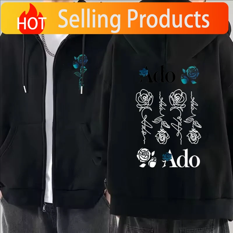 Mens Fashion Zip Up Hoodies - เสื้อฮู้ดซิปพิมพ์ลายกราฟิก Ado ปี 2026 สำหรับฤดูใบไม้ร่วงและฤดูหนาว แฟชั่นลำลองสไตล์ฮาราจูกุ