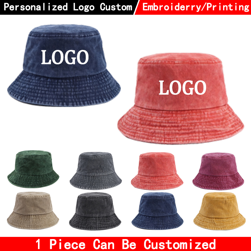Men'S Fashion With Hat - หมวกบักเก็ตยีนส์โลโก้สั่งทำ หมวกยีนส์ฟอกแฟชั่น หมวกปานามาสำหรับผู้ชาย หมวกกันแดดลำลองสำหรับผู้หญิง หมวกชาวประมง