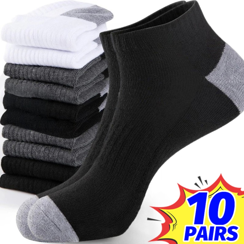 Socks Ankle Men - ถุงเท้าผู้ชายระบายอากาศได้ดี 1-10 คู่ ถุงเท้าข้อสั้นน้ำหนักเบา นุ่ม สีสันตัดกัน