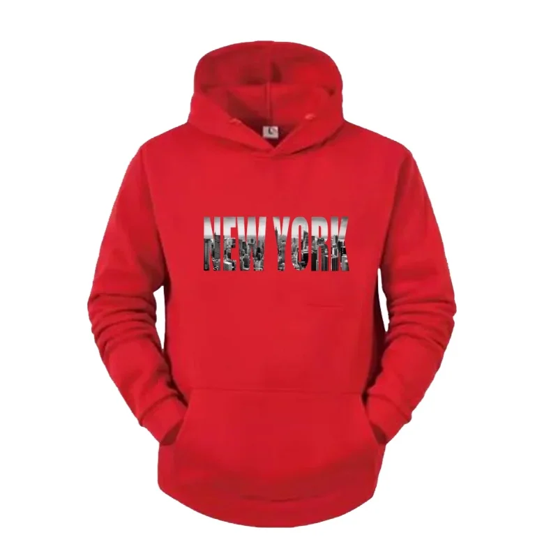 Men'S Fashion New York - เสื้อสเวตเตอร์มีฮู้ดพิมพ์ลายทิวทัศน์เมืองนิวยอร์กแบบตึกระฟ้า ทรงหลวม แฟชั่นลำลอง สำหรับผู้ชาย ฤดูใบไม้ร่วงและฤดูหนาว