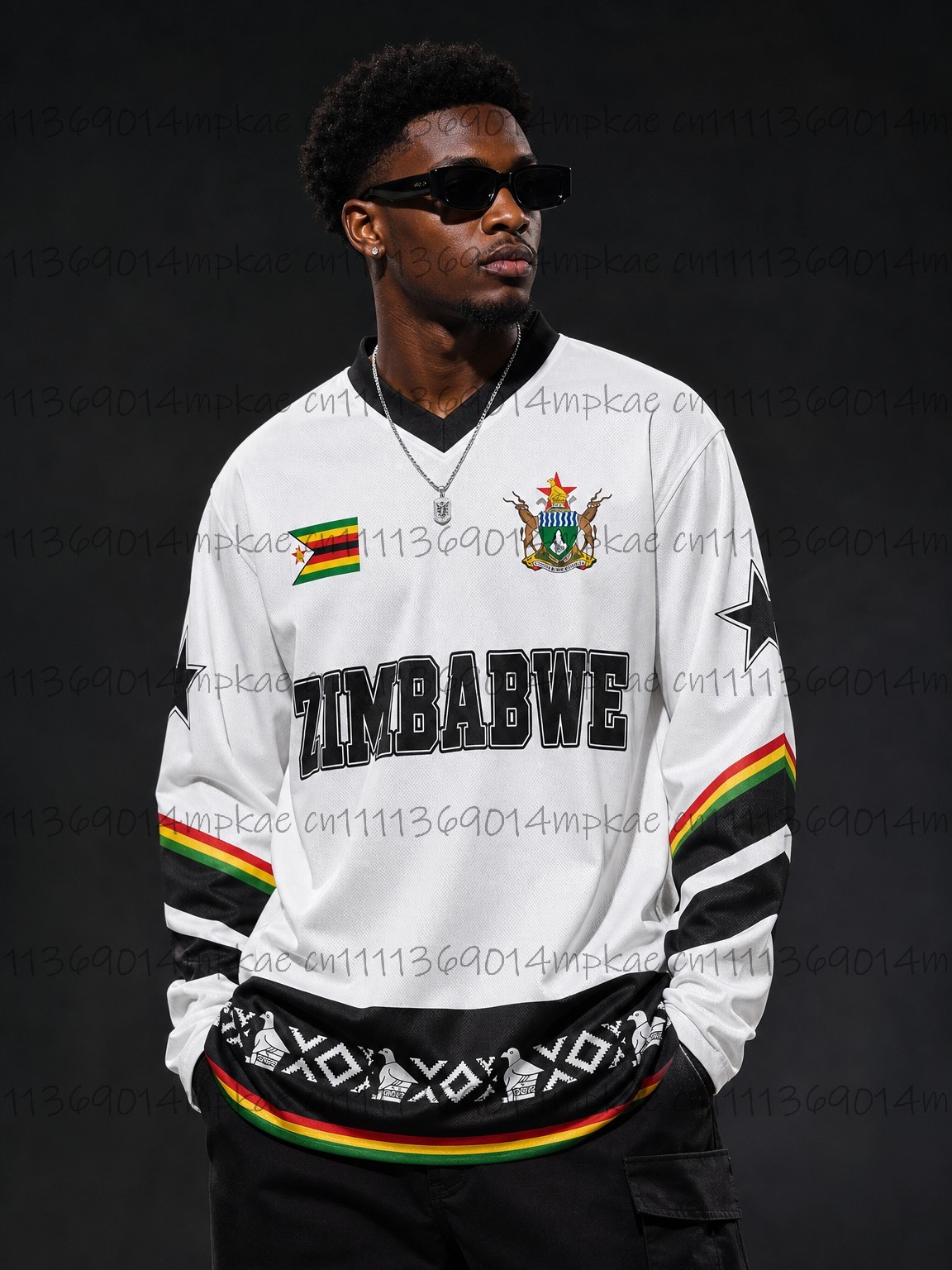Men'S Fashion T Shirts - เสื้อยืดแขนยาวคอวีพิมพ์ลายสไตล์ชนเผ่าซิมบับเวสำหรับฤดูใบไม้ร่วง, เสื้อกีฬาแนวเรโทรหลวมๆ แฟชั่น, เสื้อผู้ชาย