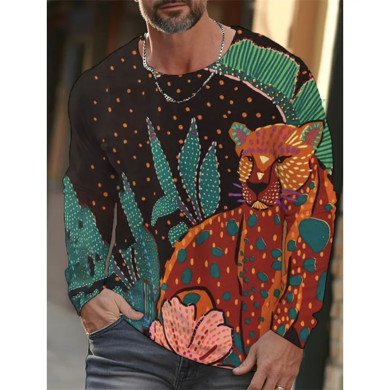 เสื้อยืดแขนยาวผู้ชายพิมพ์ลาย 3 - Mens Fashion Clothes บทวิจารณ์และราคา
