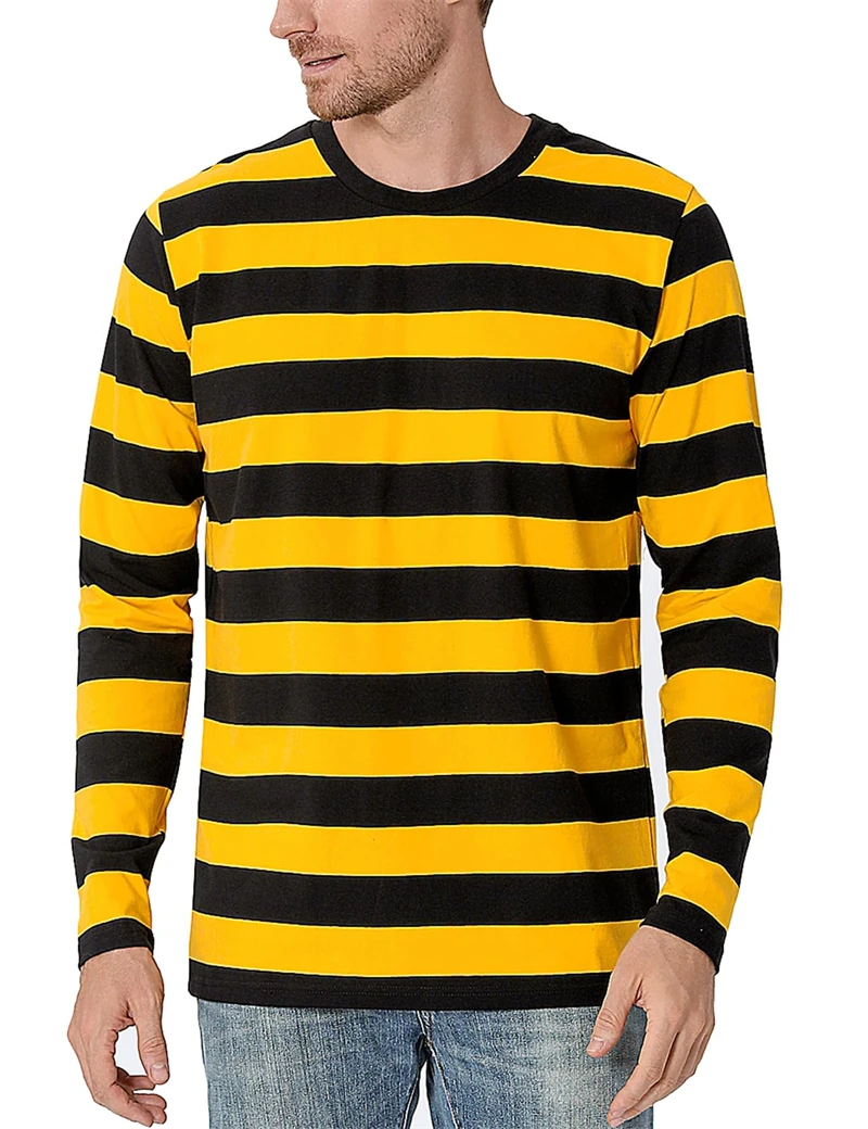 เสื้อยืดแขนยาวผู้ชาย ลายทางตัด - Mens Fashion Clothes บทวิจารณ์และราคา