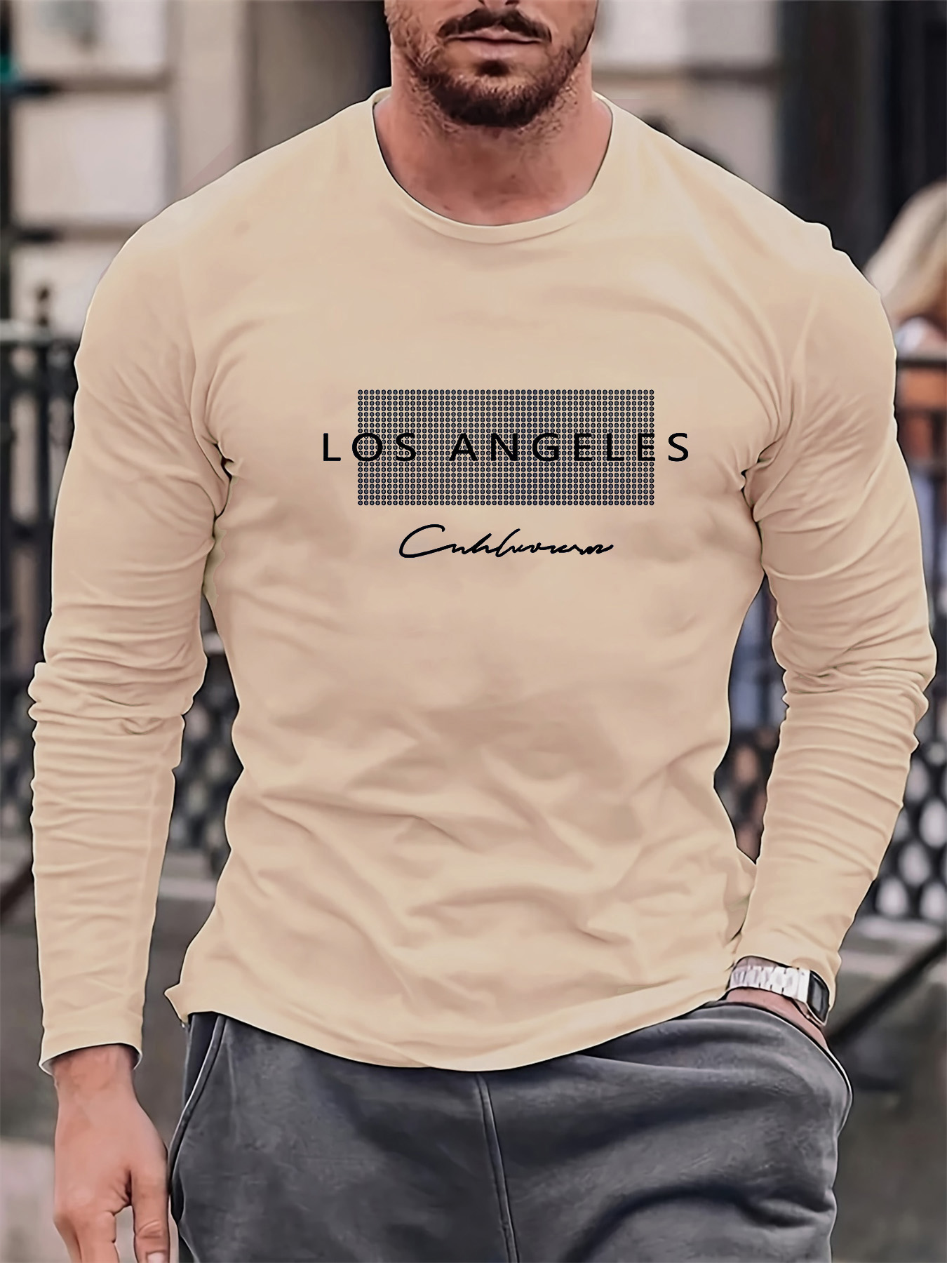 เสื้อยืดแขนยาวคอกลมผู้ชาย ผ้าฝ - Mens Fashion Summer บทวิจารณ์และราคา