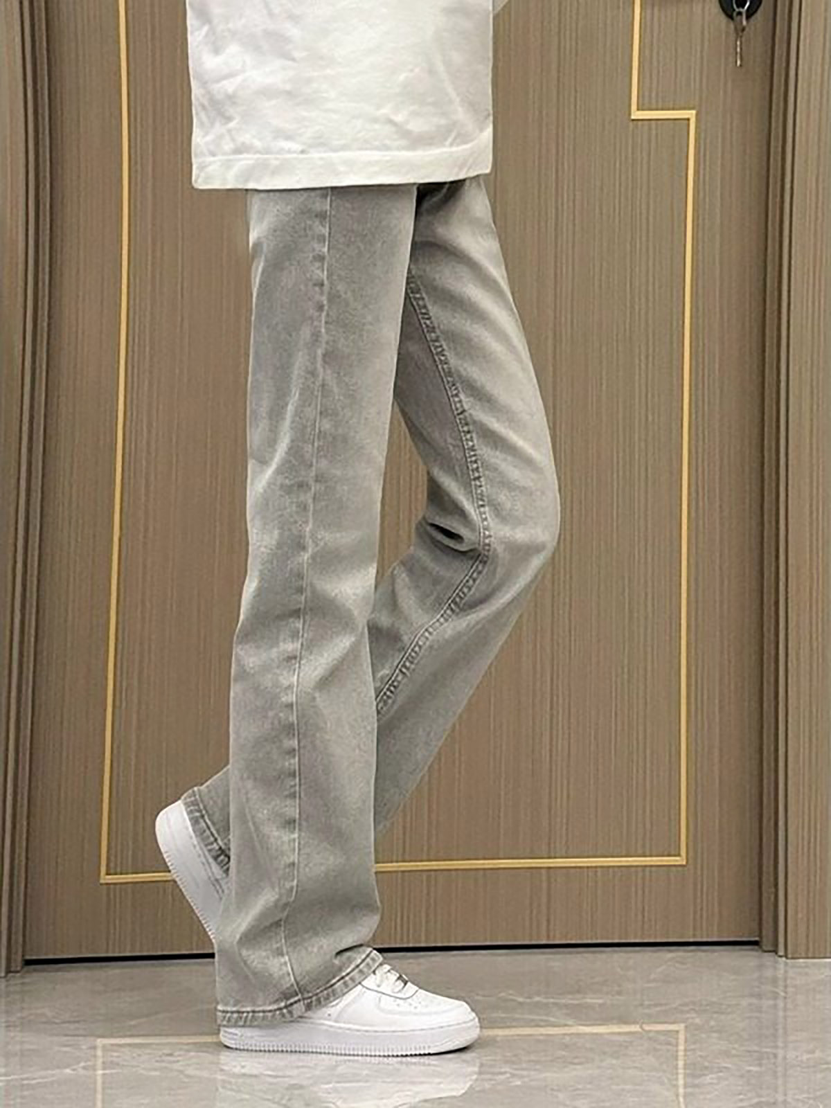 กางเกงยีนส์ทรงขากระบอกตรง สีเท - Men'S Fashion Grey Jeans บทวิจารณ์และราคา